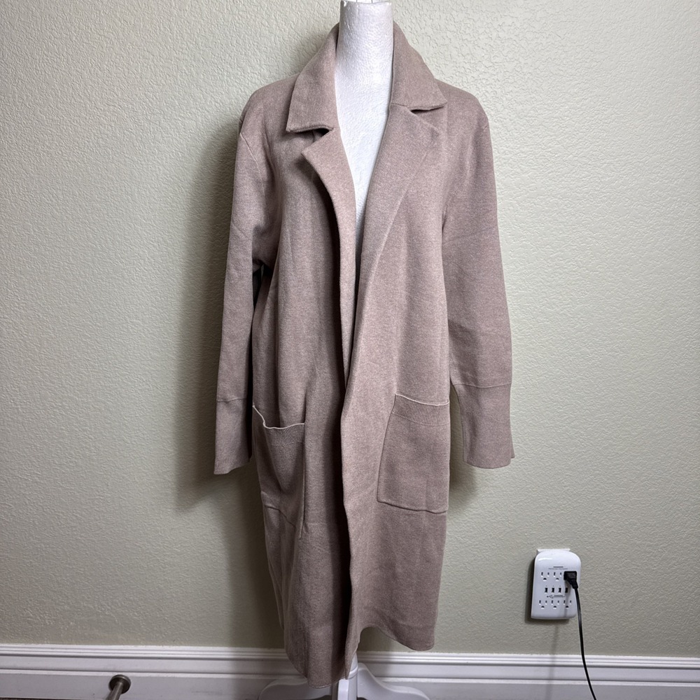 Lillusory Women's Open Front Knit Cardigan Casual Beige Size L‎ Duster Career